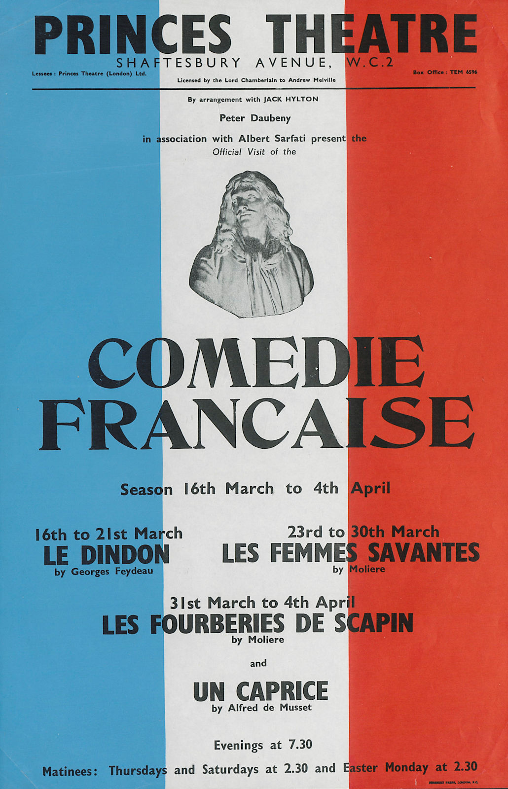 Princes Theatre. Comedie Francaise. Femmes Savantes. Fourberies… Molière 1959