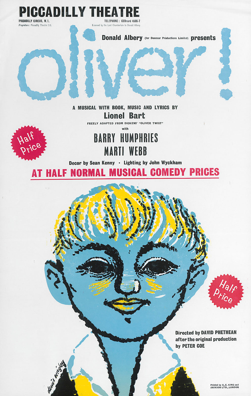 Piccadilly Theatre - Oliver! by Lionel Bart - Barry Humphries, Marti Webb 1967