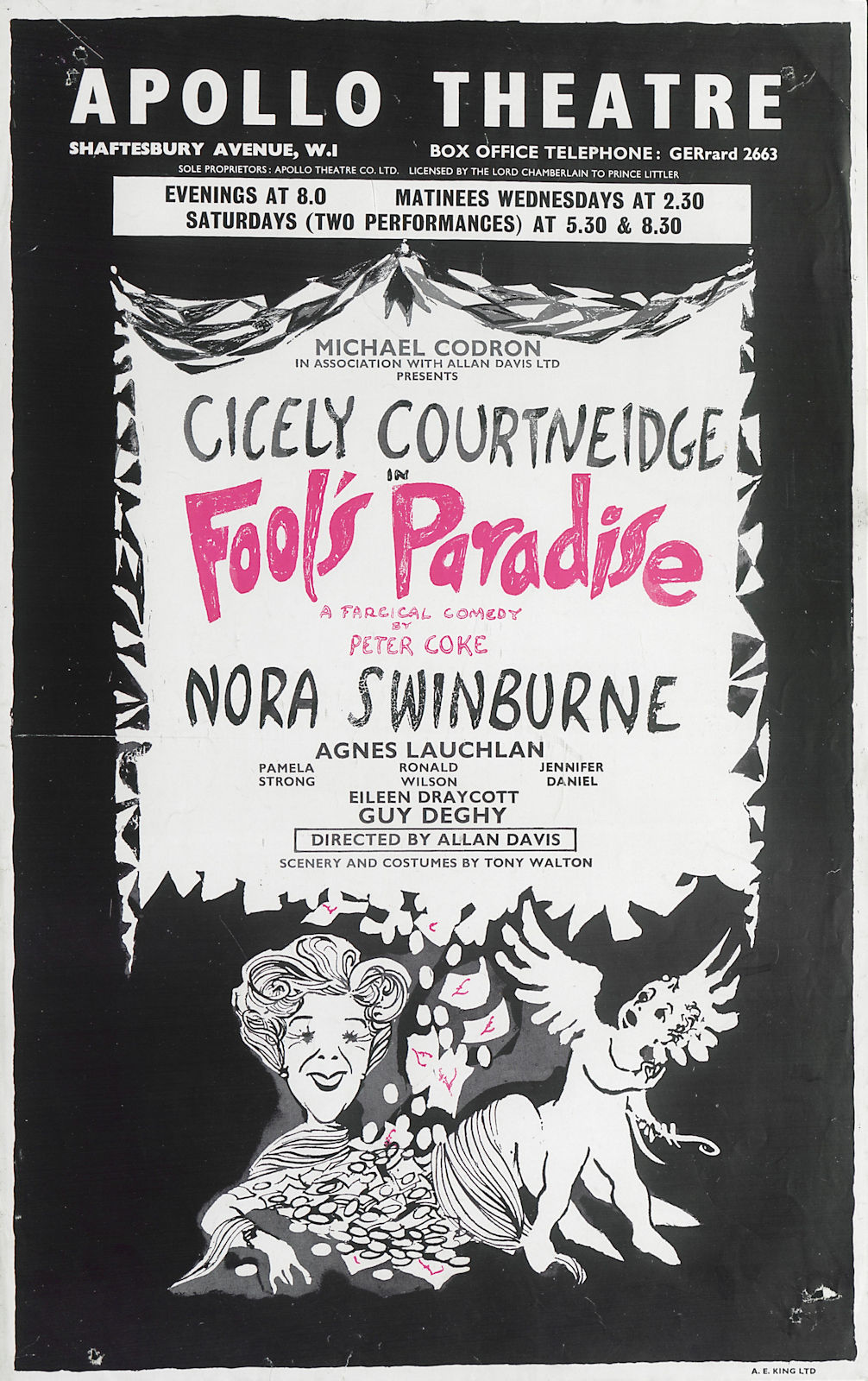 Apollo Theatre. Fool's Paradise. Peter Coke. Cicely Courtneidge. Swinburne 1959