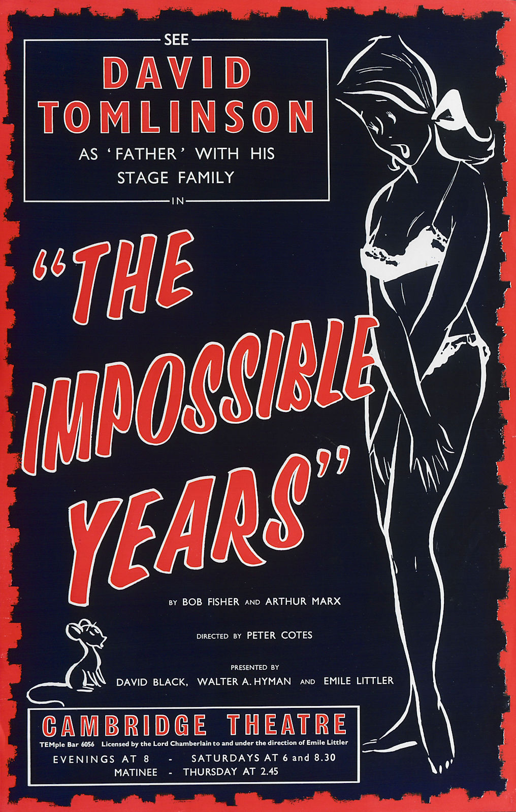 Associate Product Cambridge Theatre. The Impossible Years. Bob Fisher. Marx. David Tomlinson 1966