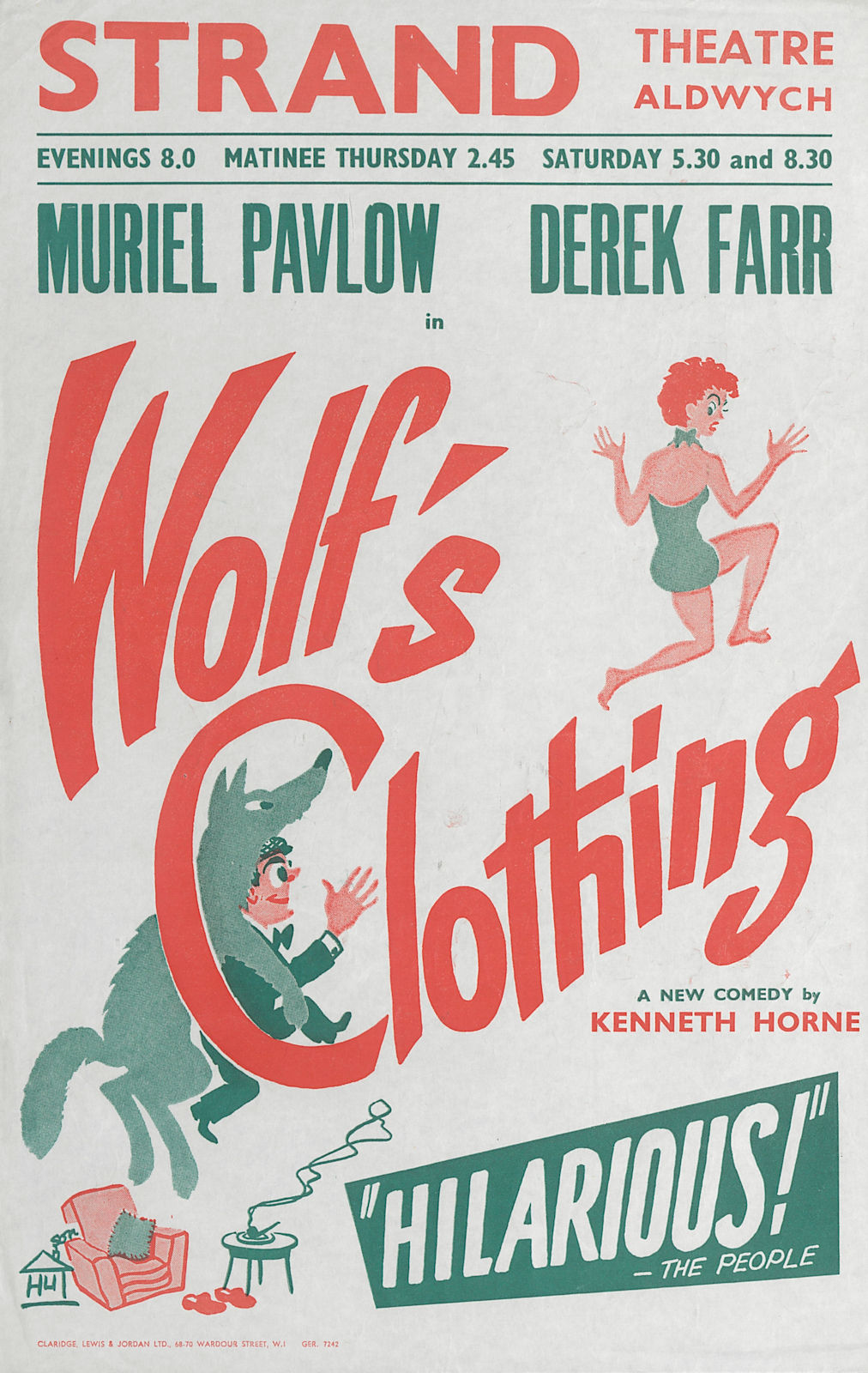 Strand Theatre. Wolf's Clothing. Kenneth Horne. Muriel Pavlow. Derek Farr 1959