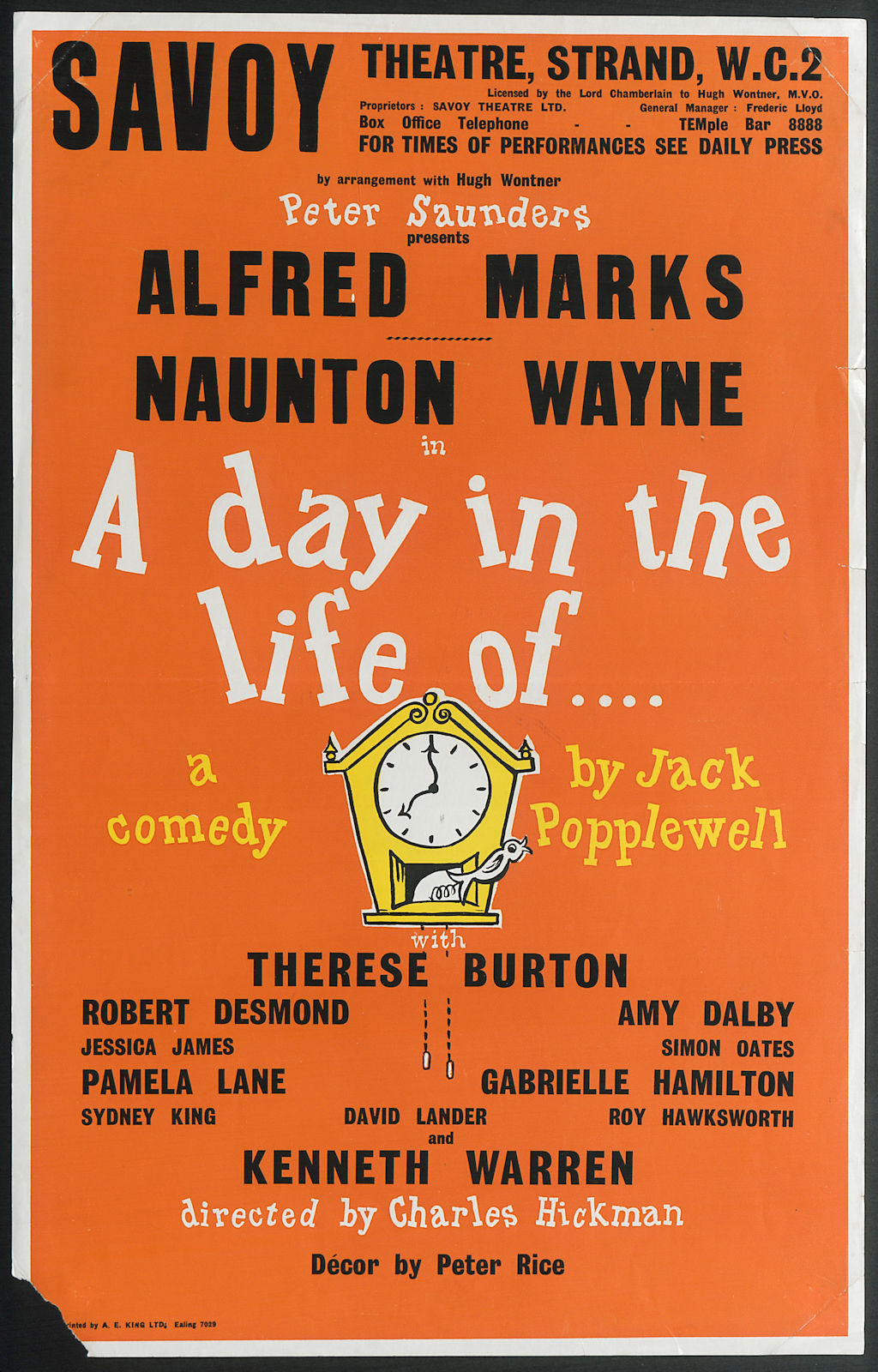 Associate Product Savoy Theatre. A Day in the Life Of… Popplewell. Alfred Marks Naunton Wayne 1958