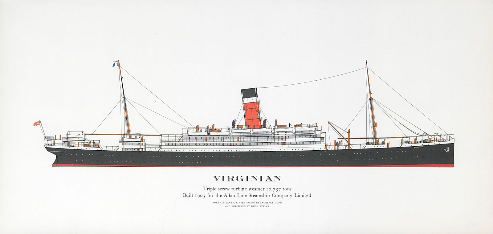 Associate Product Virginian ocean liner 1905. Allan Line / Swedish-American Drottningholm 1961