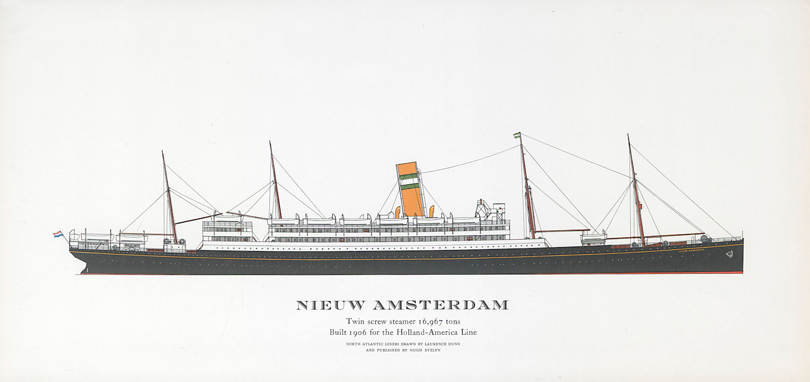 Nieuw Amsterdam ocean liner 1906. Holland-America Line. Rotterdam-NYC 1961