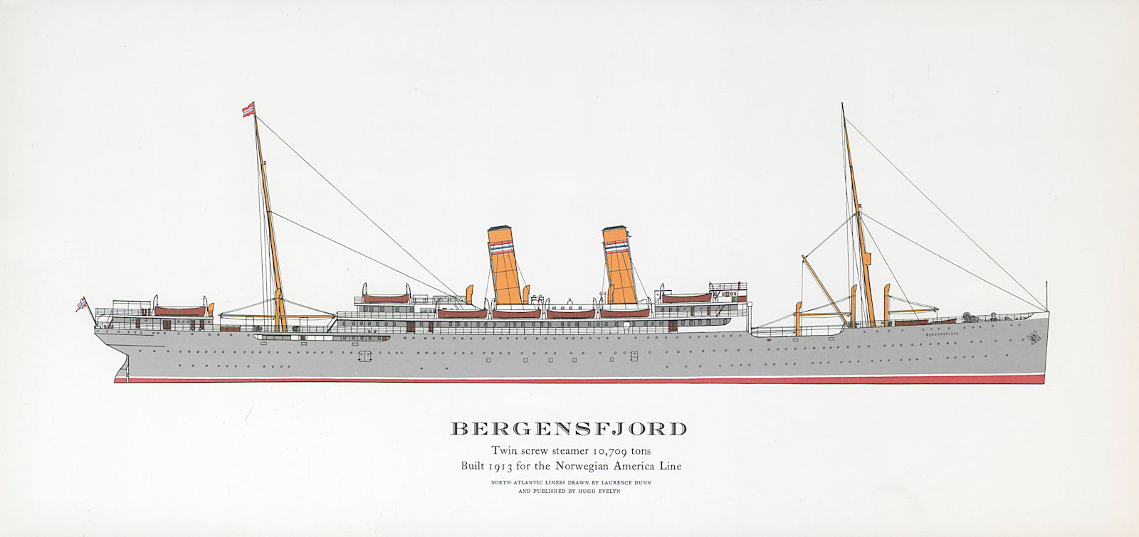 Associate Product Bergensfjord ocean liner 1913. Norwegian America Line. Later Aliya 1961 print