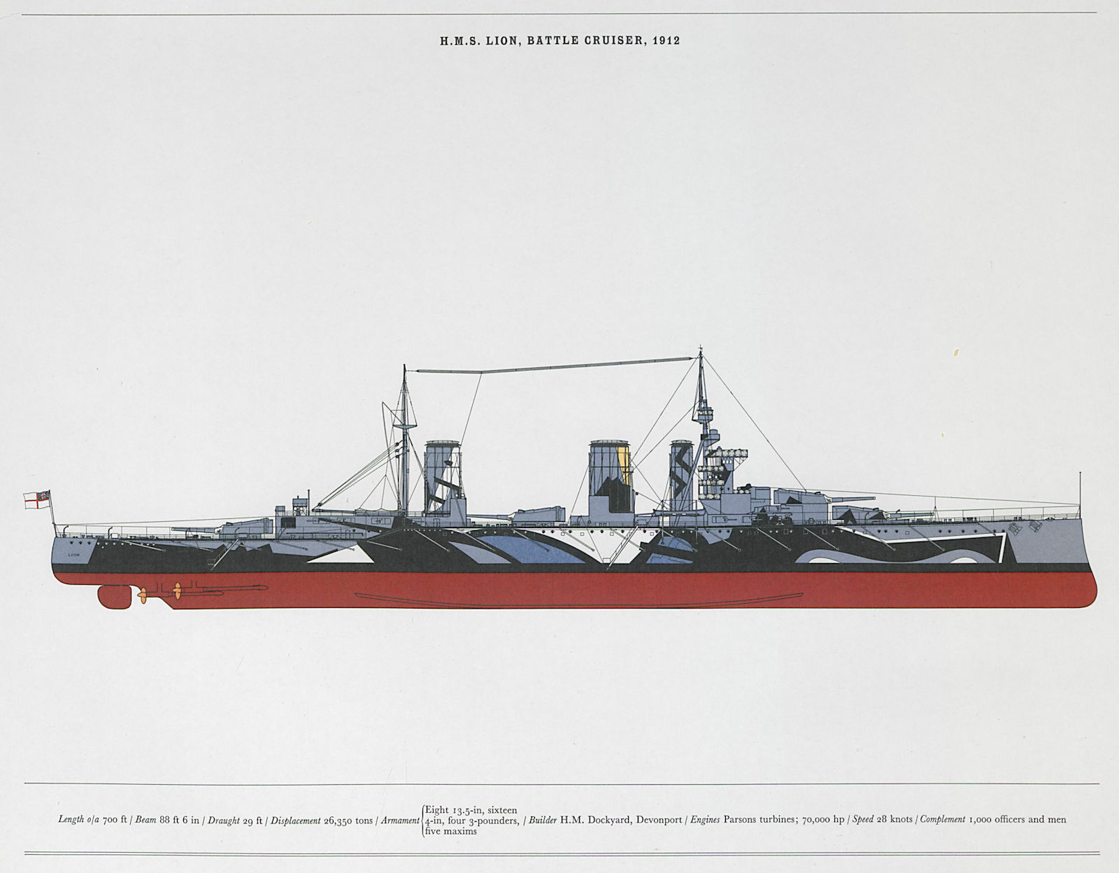 H.M.S. Lion Battle, Battle Cruiser, 1912. Royal Navy warship. HOLBROOK 1971