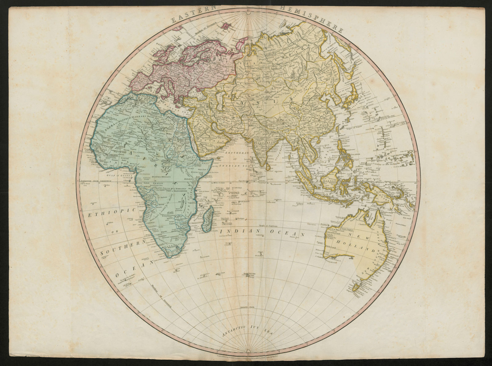 Eastern Hemisphere. Europe Asia Africa New Holland (Australia). FADEN 1802 map