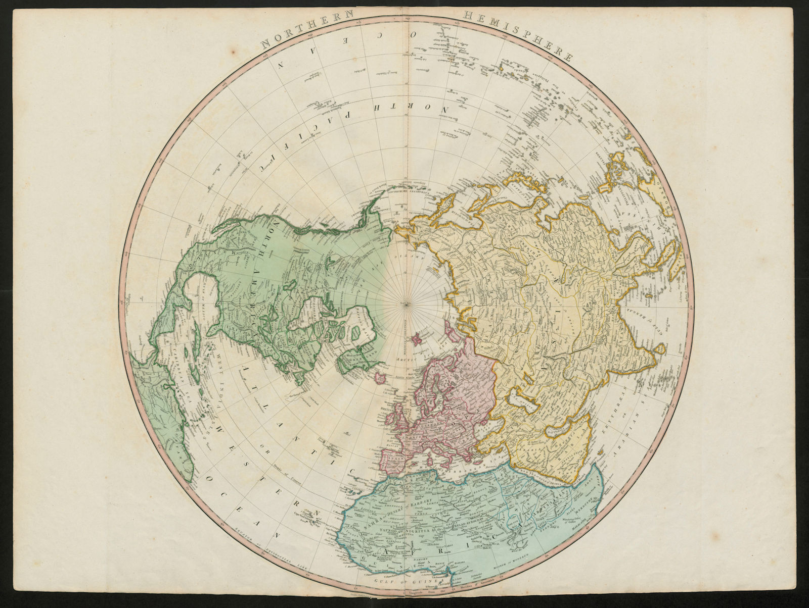 Associate Product Northern Hemisphere. Arctic North Pole Greenland/N America joined FADEN 1802 map