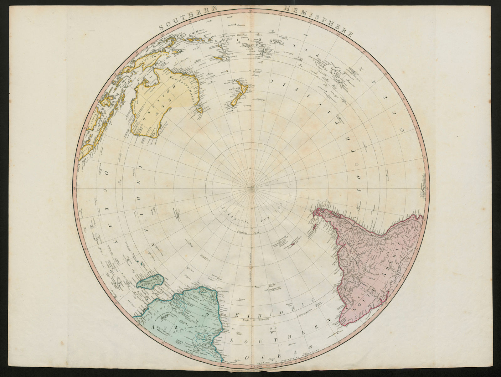 Southern Hemisphere. Antarctic South Pole/America New Holland. FADEN 1802 map