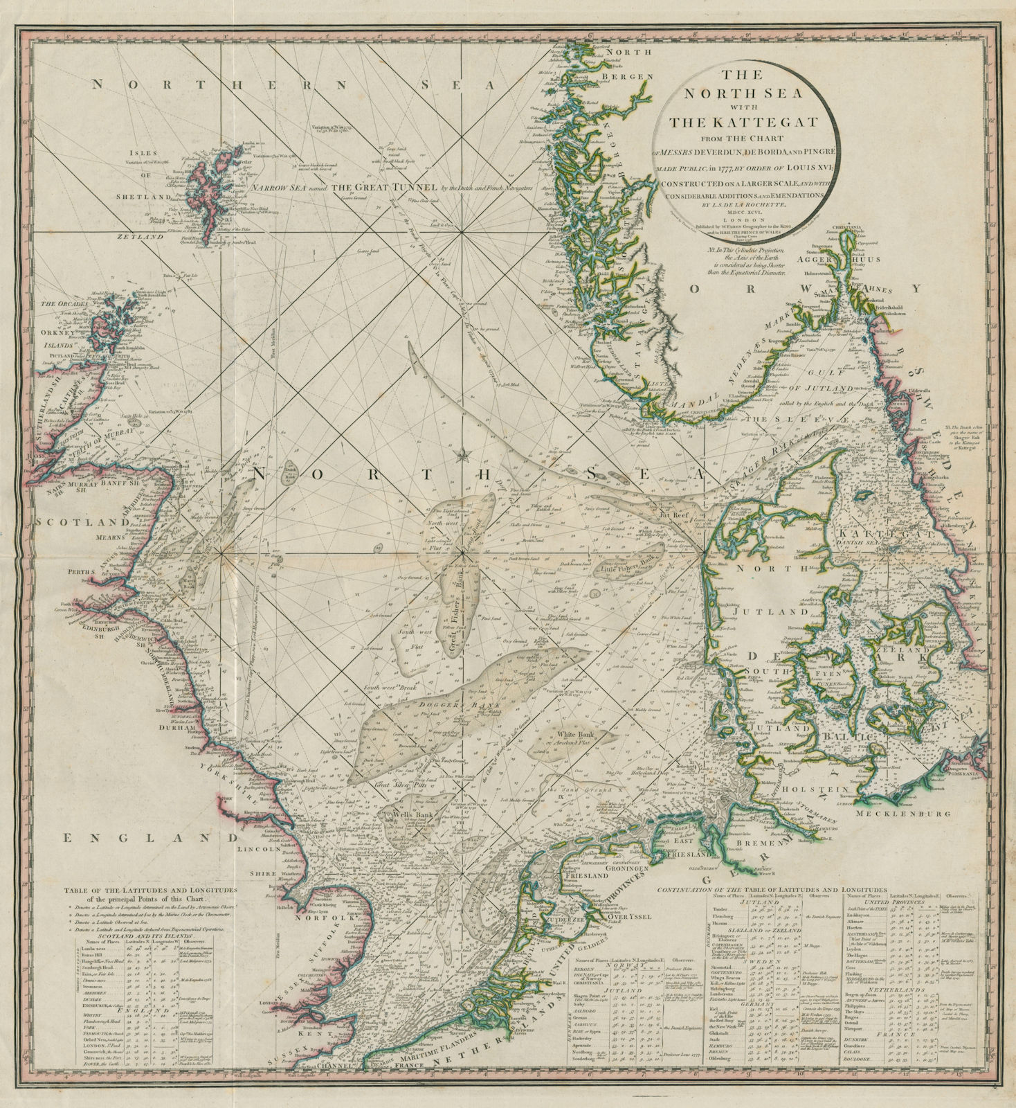 The North Sea with the Kattegat. Soundings. DELAROCHETTE / FADEN 1791 old map