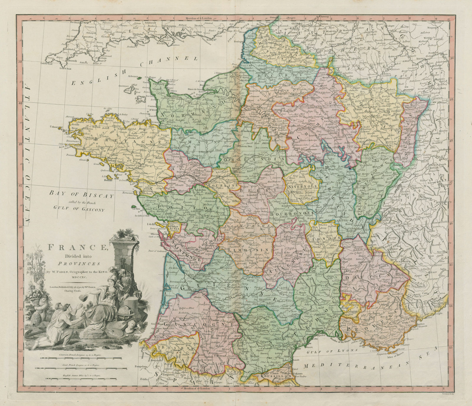 France divided into Provinces. Pre-1790 revolution. FADEN 1790 old antique map