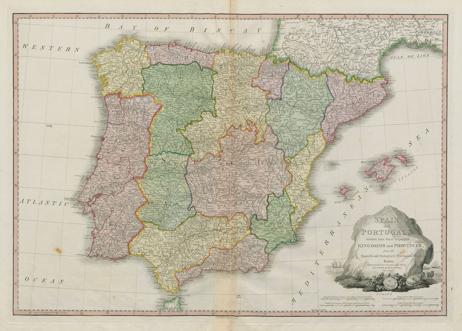 Spain and Portugal divided into their respective Kingdoms… FADEN Iberia 1796 map