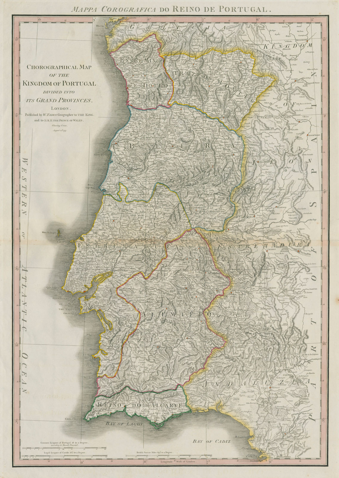 Chorographical map of the Kingdom of Portugal… in provinces. FADEN 1797