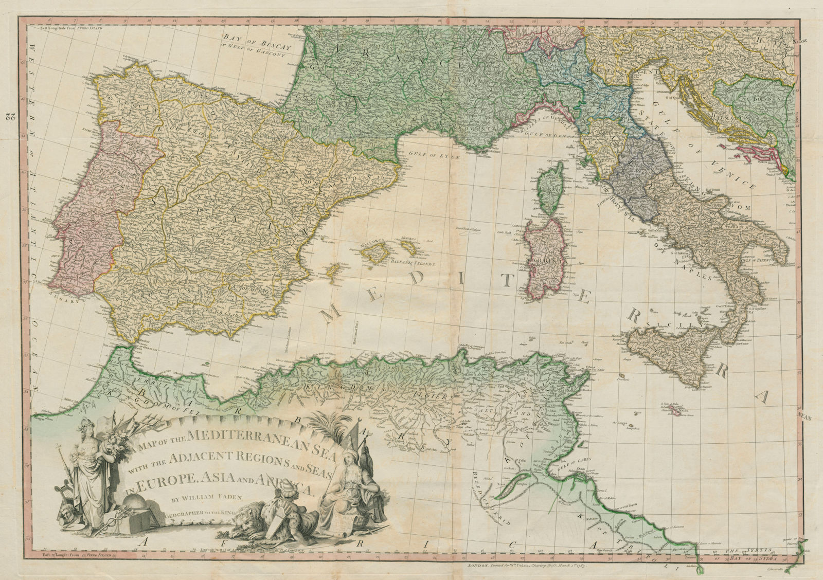 A map of the Mediterranean Sea [West sheet]. Spain Italy France. FADEN 1785