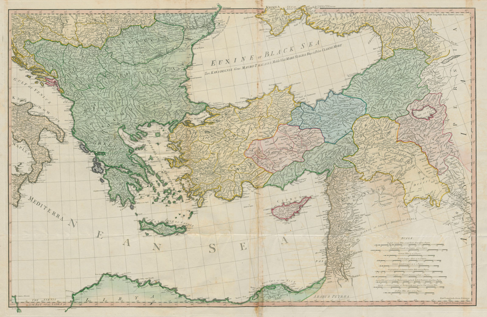 Mediterranean & Black Seas [East sheet]. Greece Turkey Levant. FADEN 1785 map