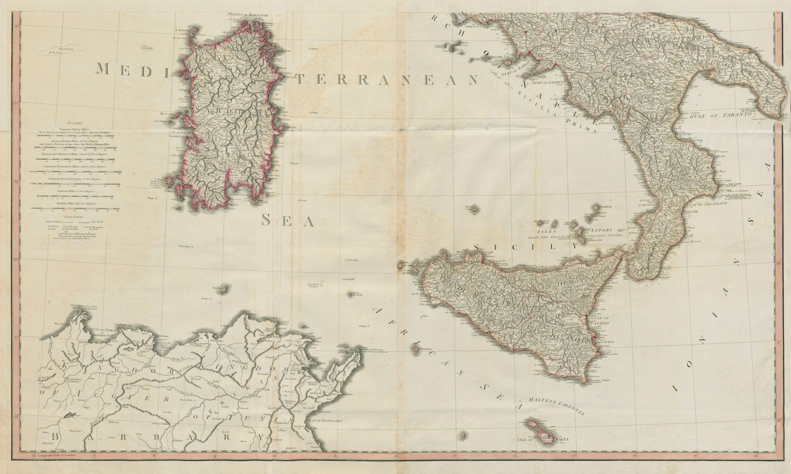 Associate Product Italy South sheet. Sardinia Sicily Calabria. DELAROCHETTE / FADEN 1800 old map