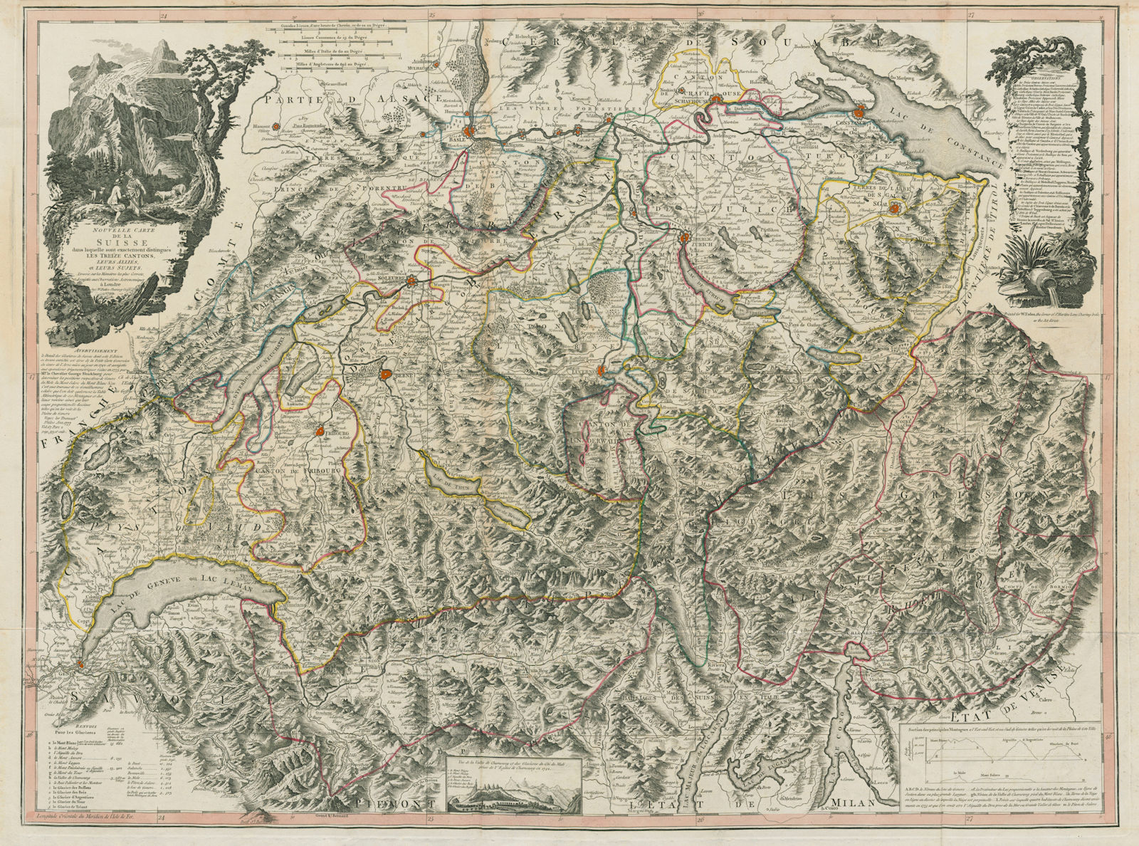 Nouvelle Carte de La Suisse… les trieze cantons. FADEN. Switzerland 1799 map