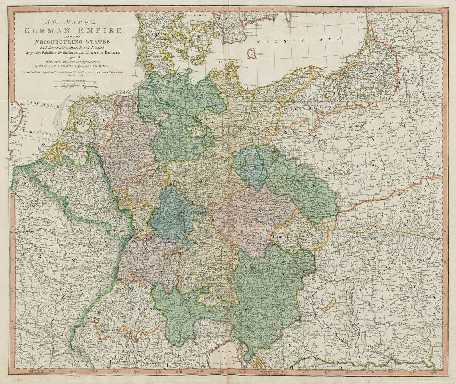 A new map of the German Empire… in Circles. FADEN. Germany Austria Prussia 1788