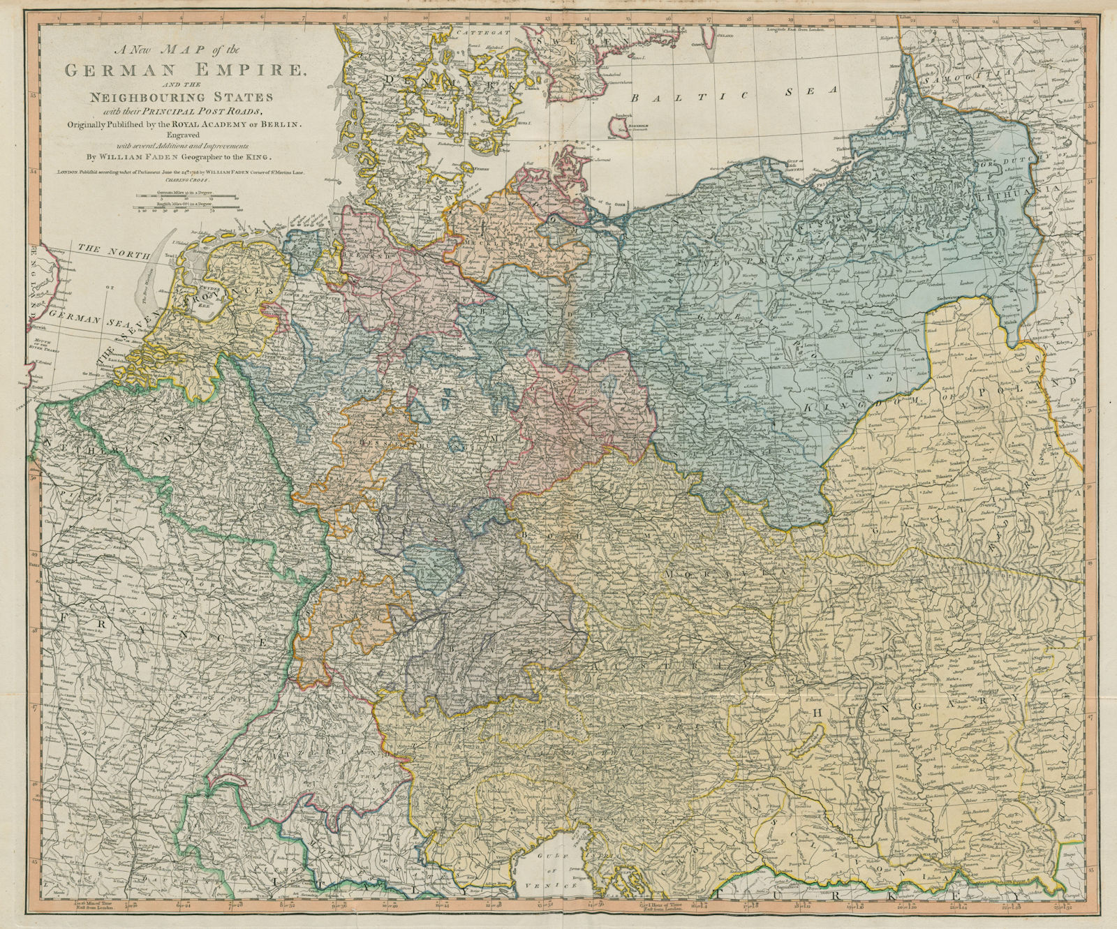 A new map of the German Empire… in States. FADEN. Germany Poland Hungary 1788