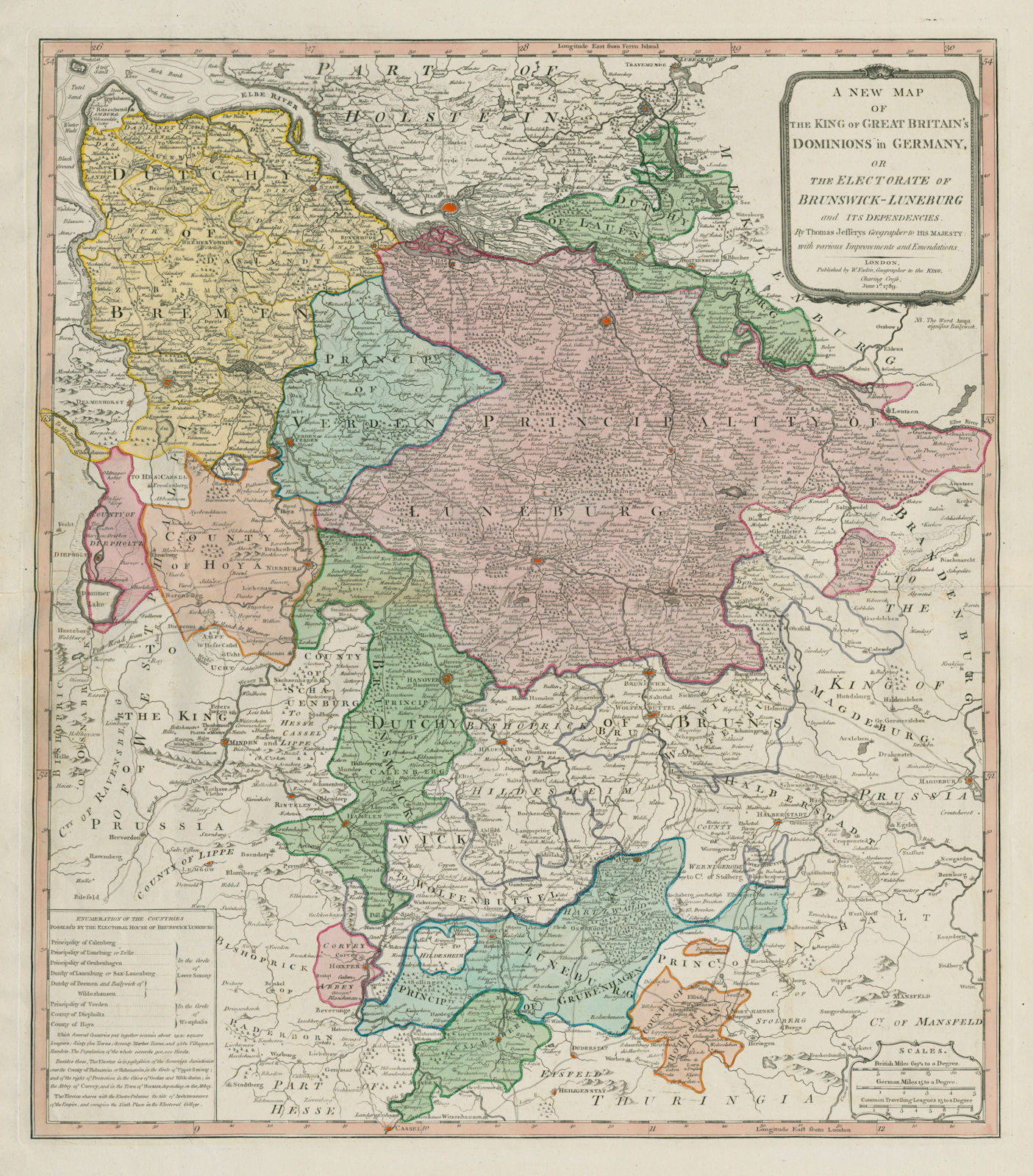 Associate Product King of Great Britain's dominions in Germany. Brunswick. JEFFERYS/FADEN 1789 map