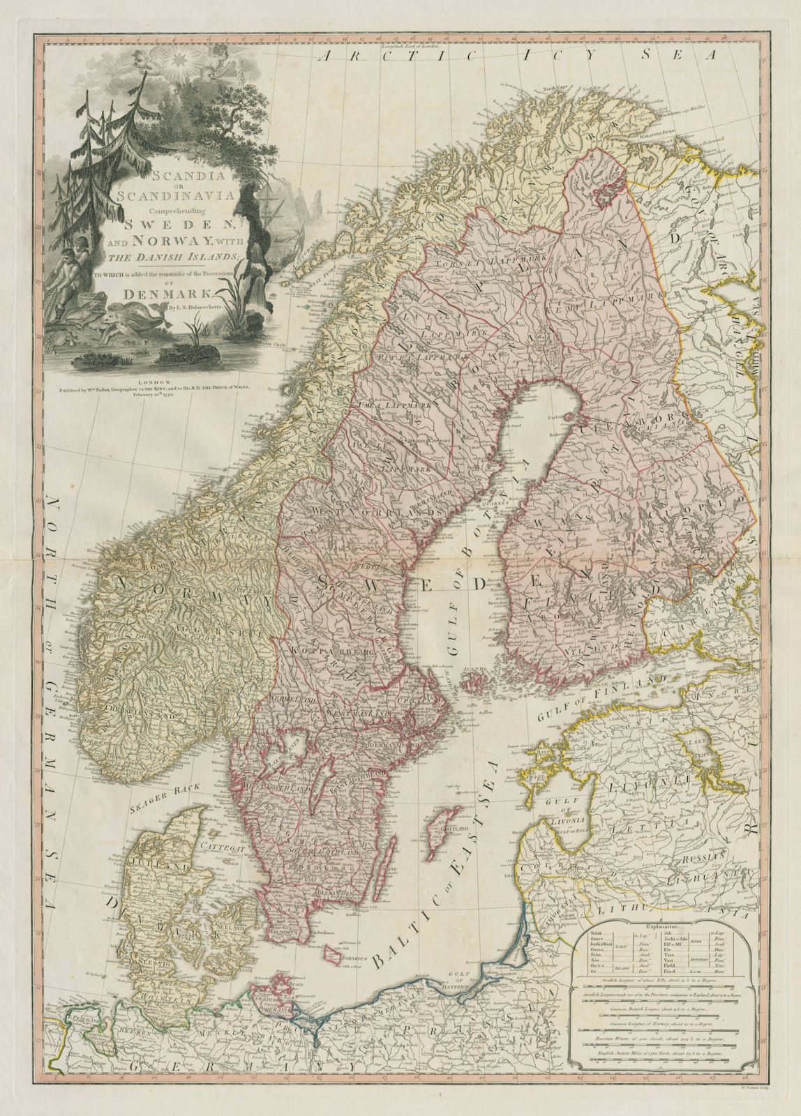 Scandia or Scandinavia comprehending Sweden & Norway DELAROCHETTE/FADEN 1794 map