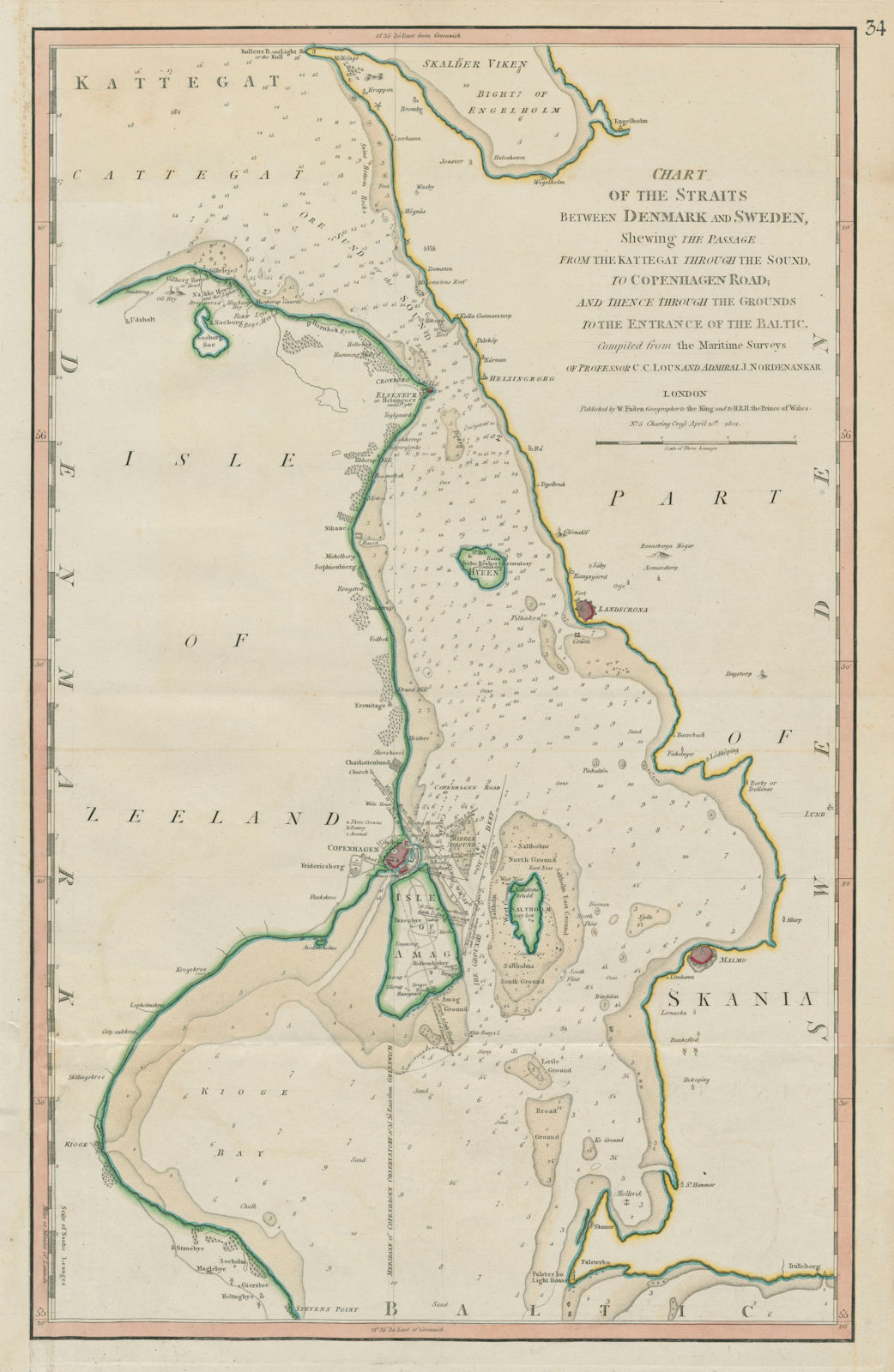 Chart of the straits between Denmark & Sweden… LOUS / FADEN. Oresund 1802 map
