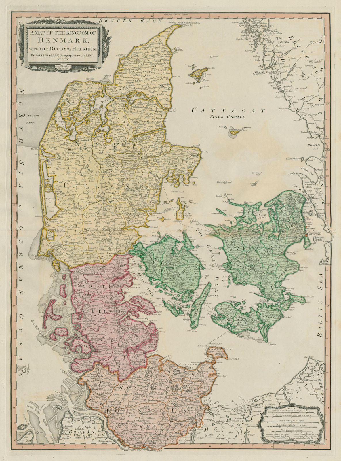 The map of the Kingdom of Denmark with the Duchy of Holstein. FADEN 1790