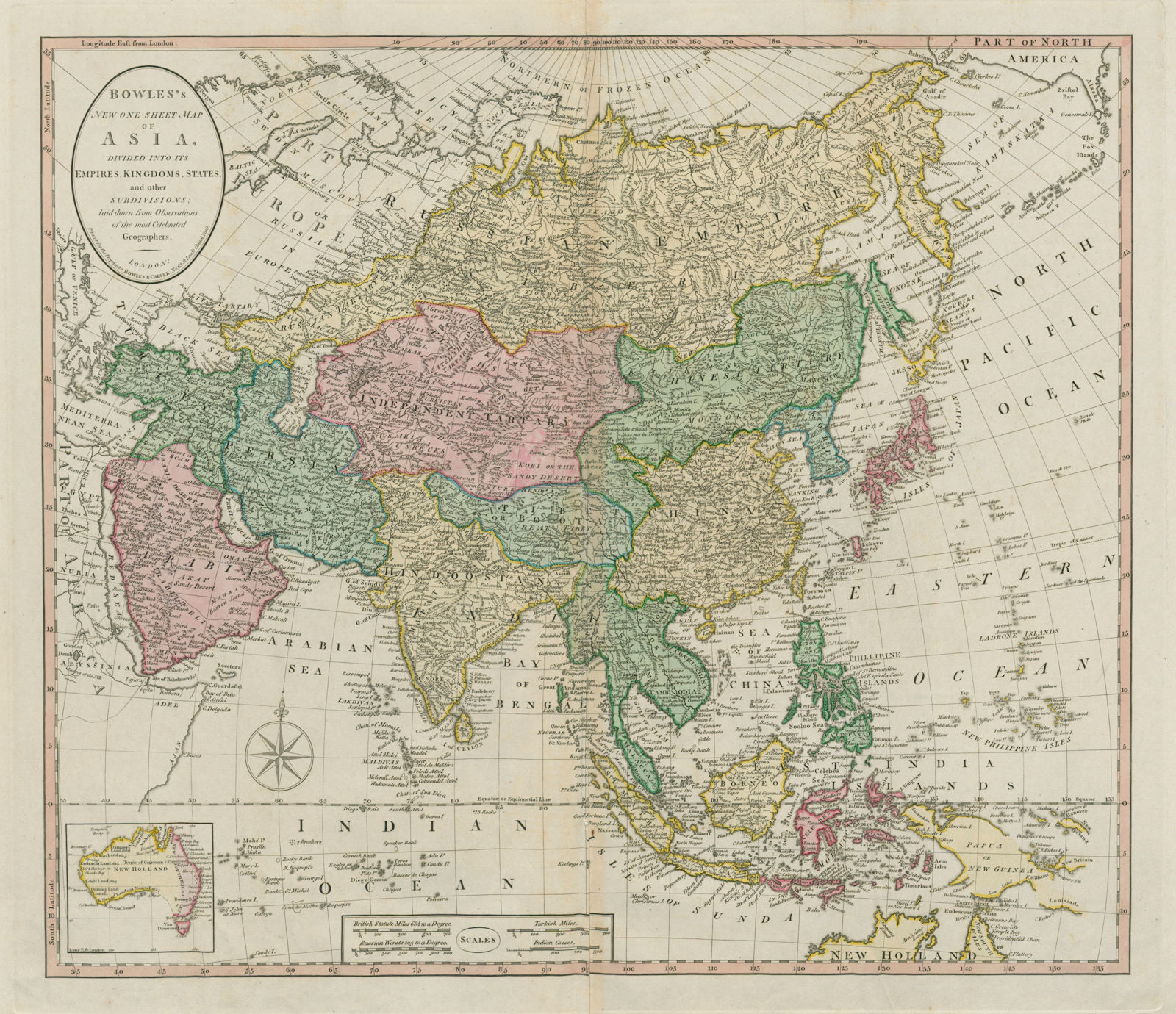 Bowles's new one-sheet map of Asia divided into its Empires… CARVER c1795