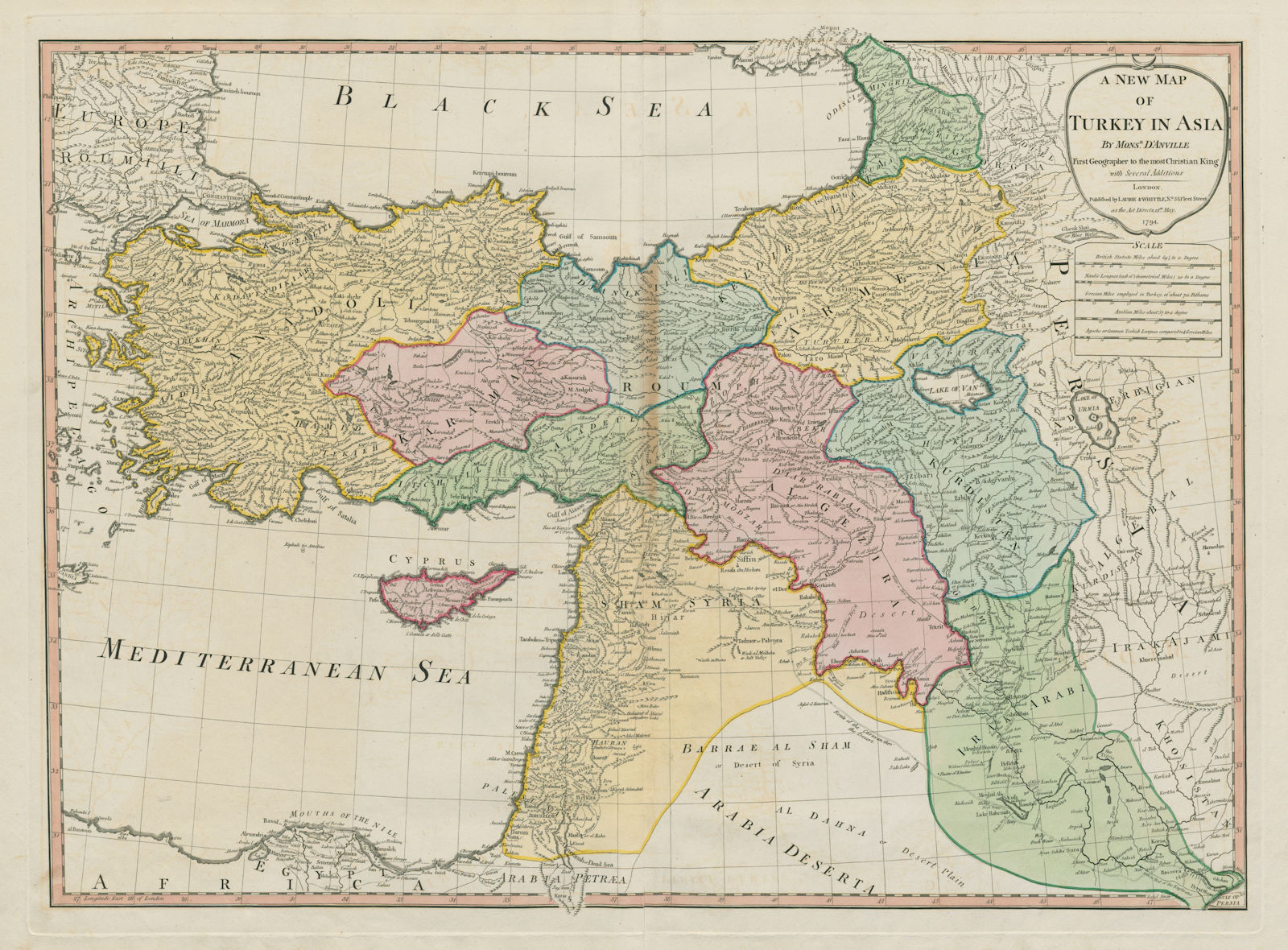A new map of Turkey in Asia. Levant Iraq. D'ANVILLE / LAURIE & WHITTLE 1794