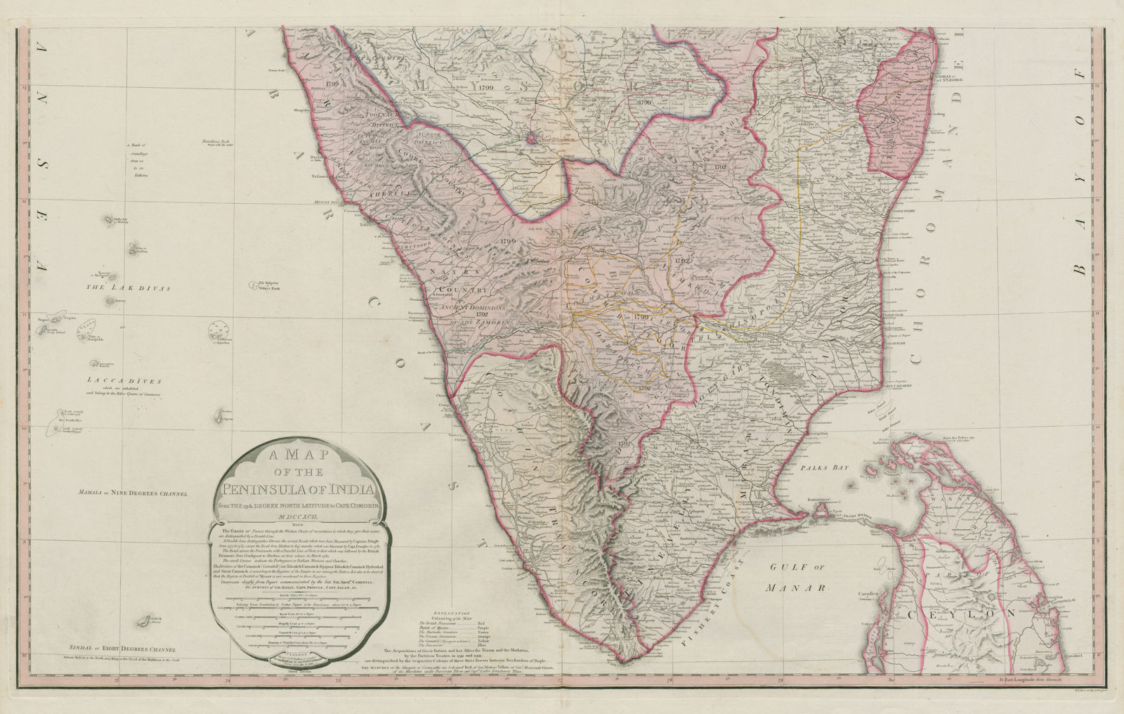 The Peninsula of India. South sheet. Mysore Travancore British. FADEN 1800 map