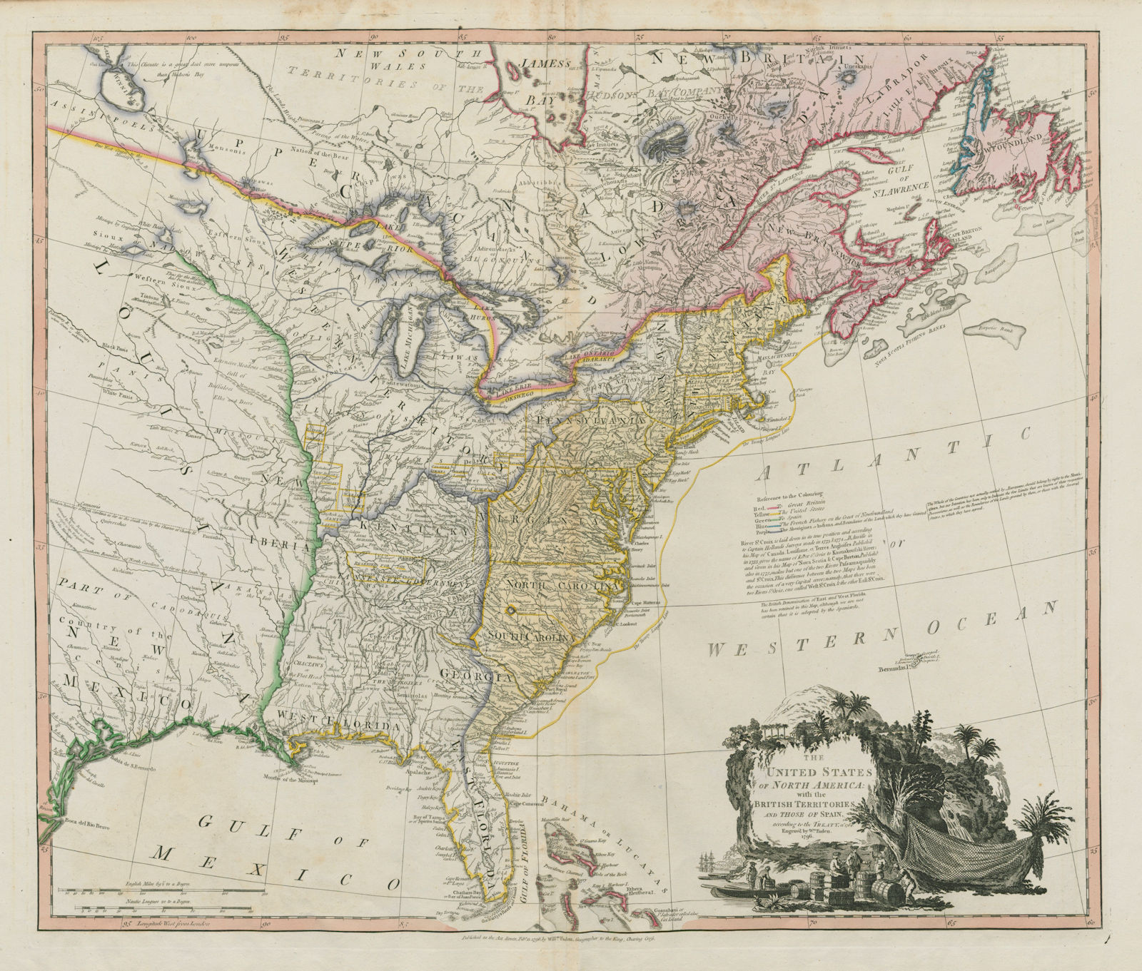 The United States of North America… 1784 Treaty. Franklinia! FADEN. USA 1796 map