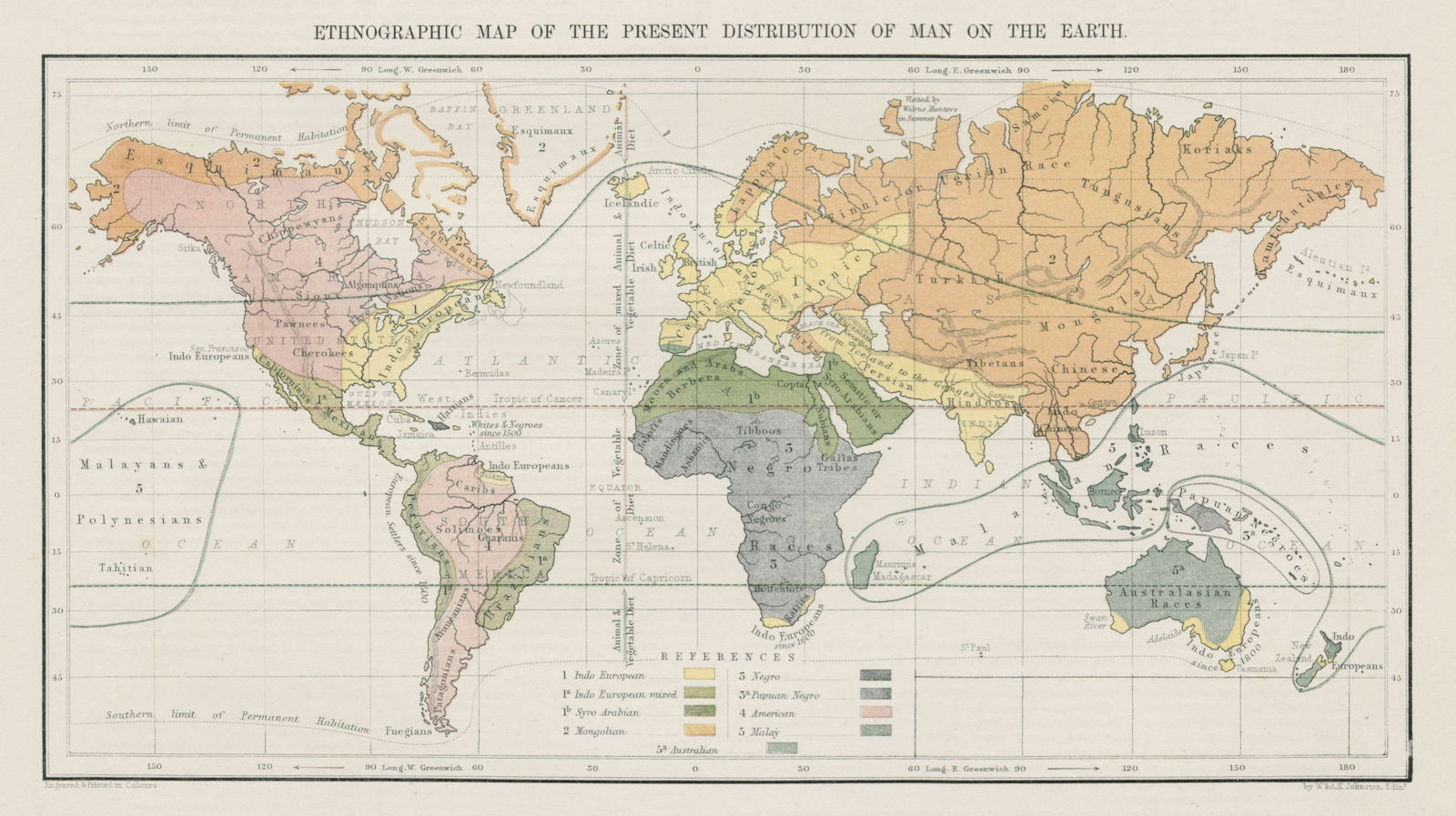 Associate Product Ethnographic map of the distribution of man on Earth. Ethnicity. World 1856