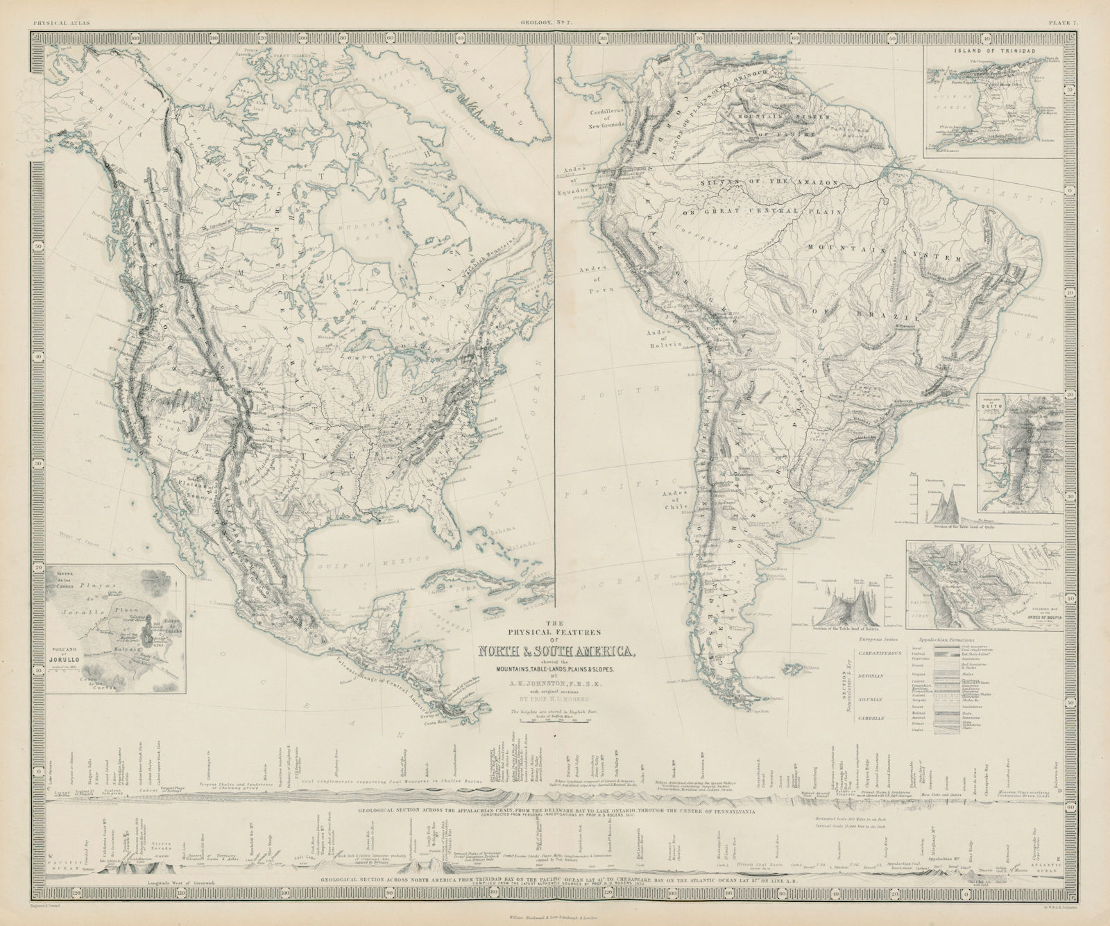 Associate Product Physical Features of North & South America. Mountains rivers sections 1856 map