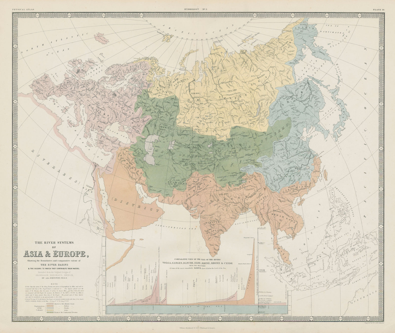 Associate Product Asia & Europe river systems. Watersheds drainage basins. JOHNSTON 1856 old map