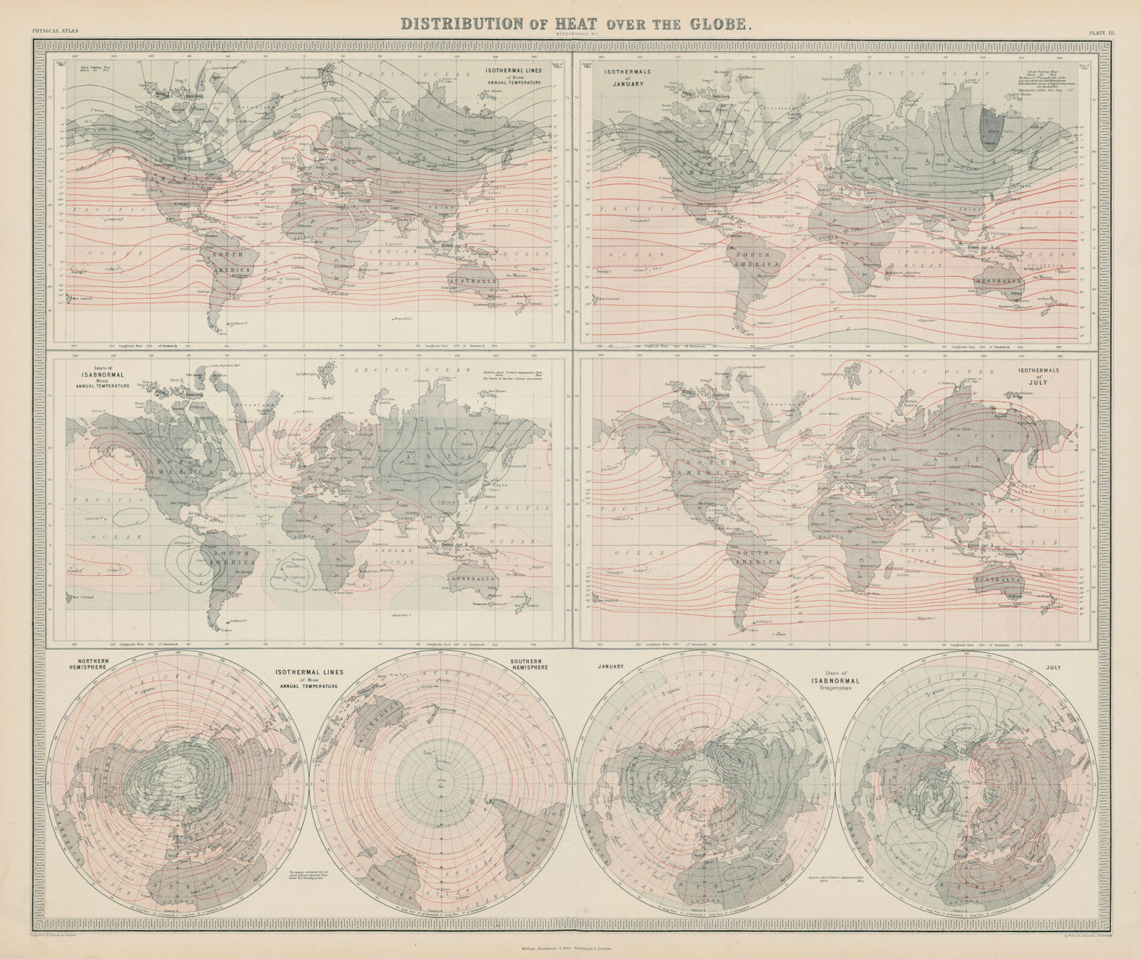 Associate Product Distribution of Heat over the Globe. Isothermals Isabnormals. JOHNSTON 1856 map