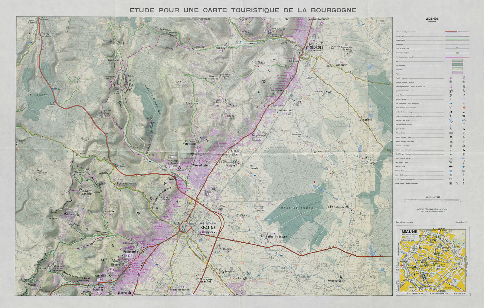 Associate Product Etude pour une carte touristique de la Bourgogne. Burgundy tourist wine map 1971