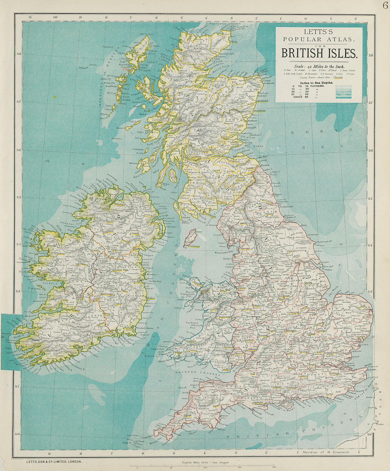 Associate Product BRITISH ISLES. United Kingdom. Ireland. Counties towns rivers. LETTS 1884 map