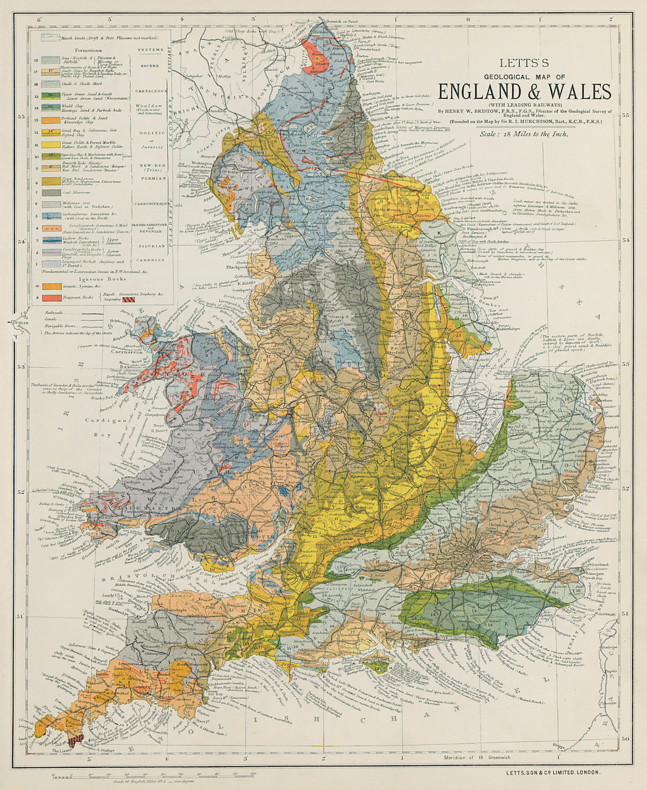 Associate Product ENGLAND & WALES colour geological Map. LETTS 1884 old antique plan chart