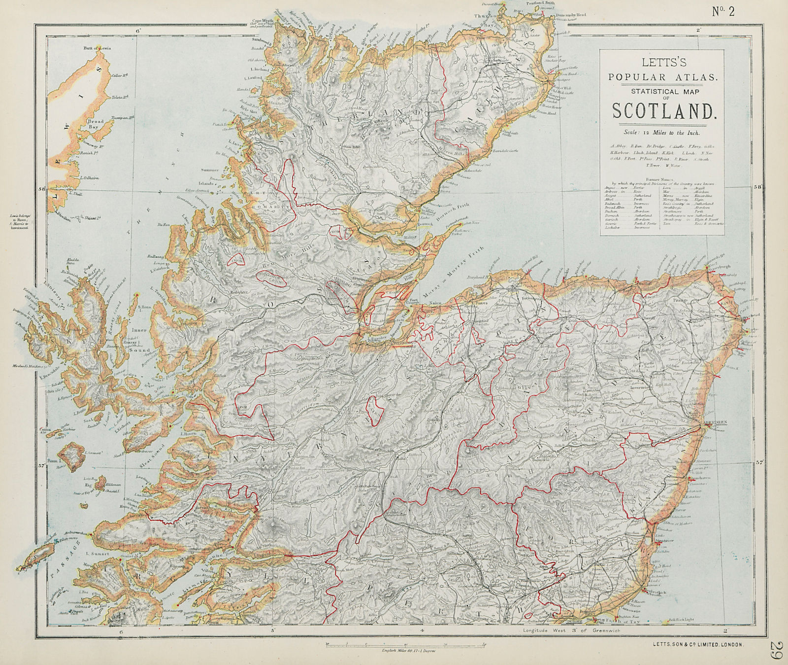 SCOTLAND NORTH. Highlands & islands. Counties. LETTS 1884 old antique map