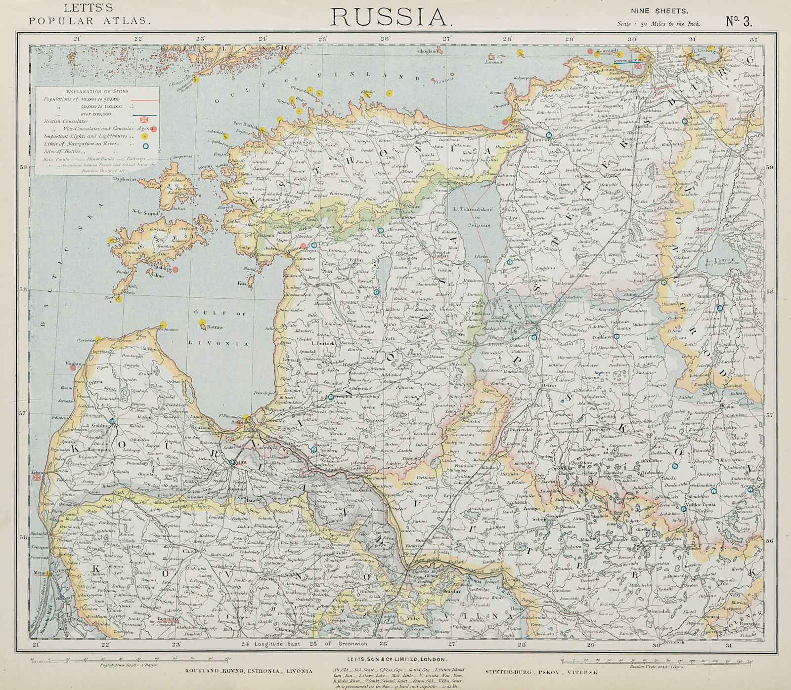 BALTICS Lithuania Latvia Kourland Kovno Kaunas Estonia Livonia. LETTS 1884 map