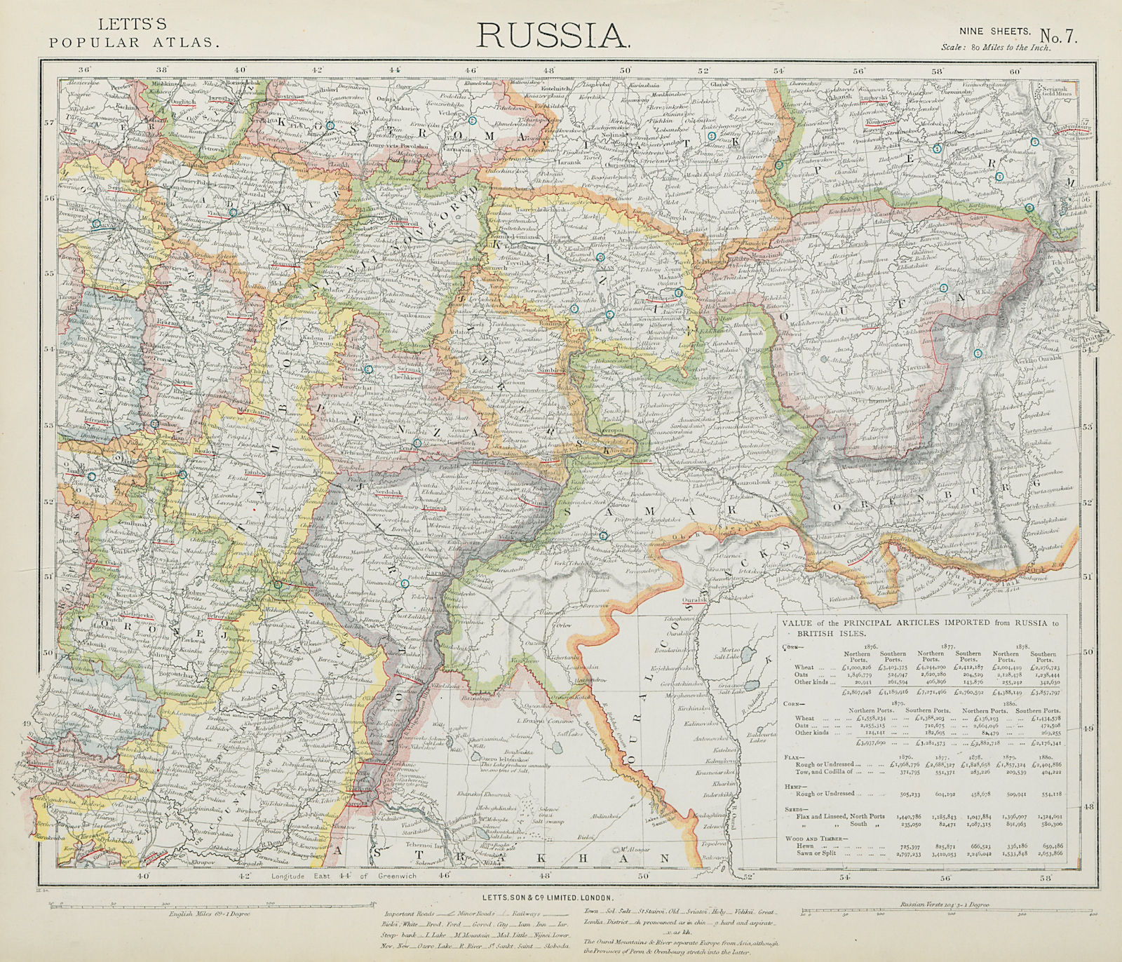 Associate Product RUSSIA Astrakhan Kostroma Viatra Perm Penza Saratov Kazan Tambor LETTS 1884 map