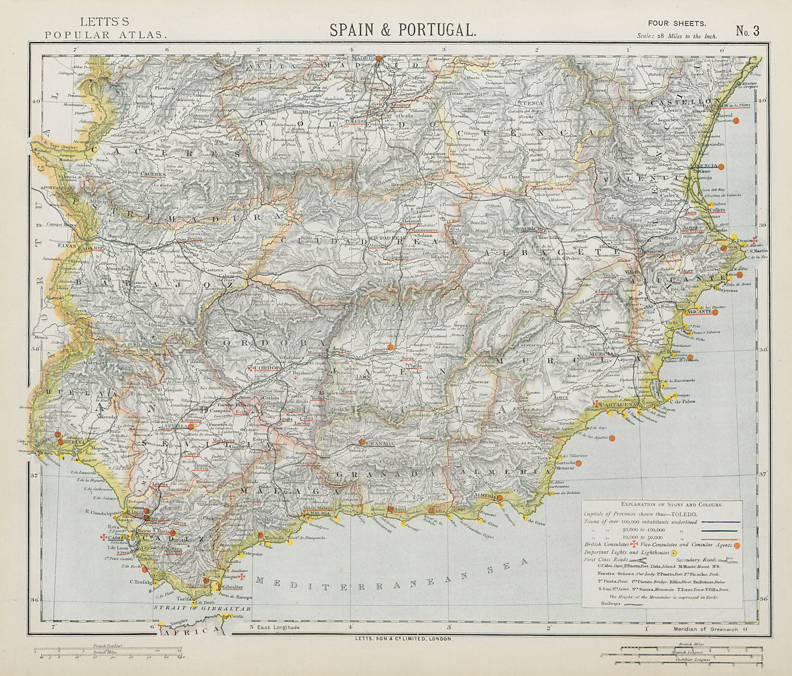 Associate Product SOUTHERN SPAIN SOUTH Railways Lighthouses British Consulates. LETTS 1884 map