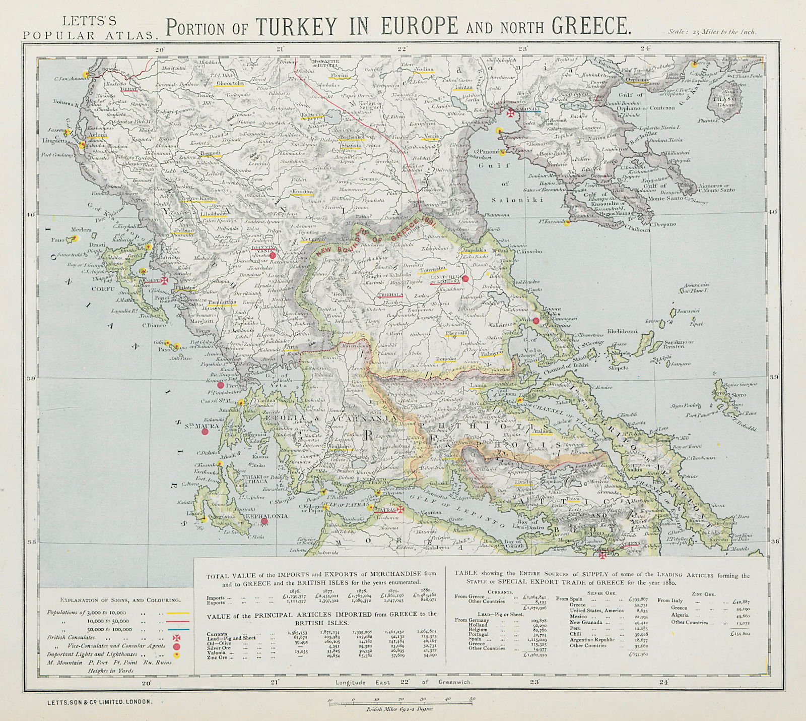 Associate Product NORTHERN GREECE. Turkey in Europe. Lighthouses. British Consuls. LETTS 1884 map