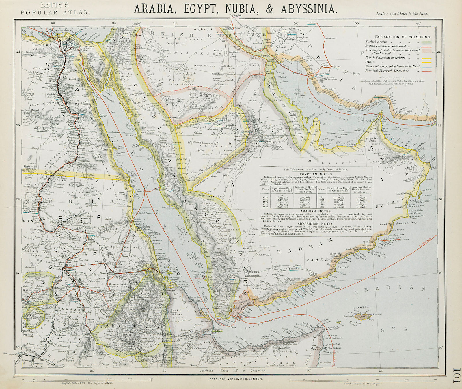 ARABIA Deba/Dubai Abothubi/Abu Dhabi Katar/Qatar Grane/Kuwait. LETTS 1884 map