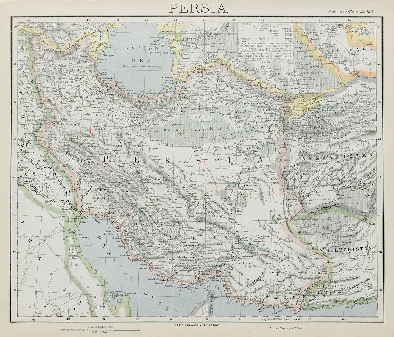 Associate Product PERSIA IRAN. Ottoman Iraq. Caspian Sea. Afghanistan. LETTS 1884 old map