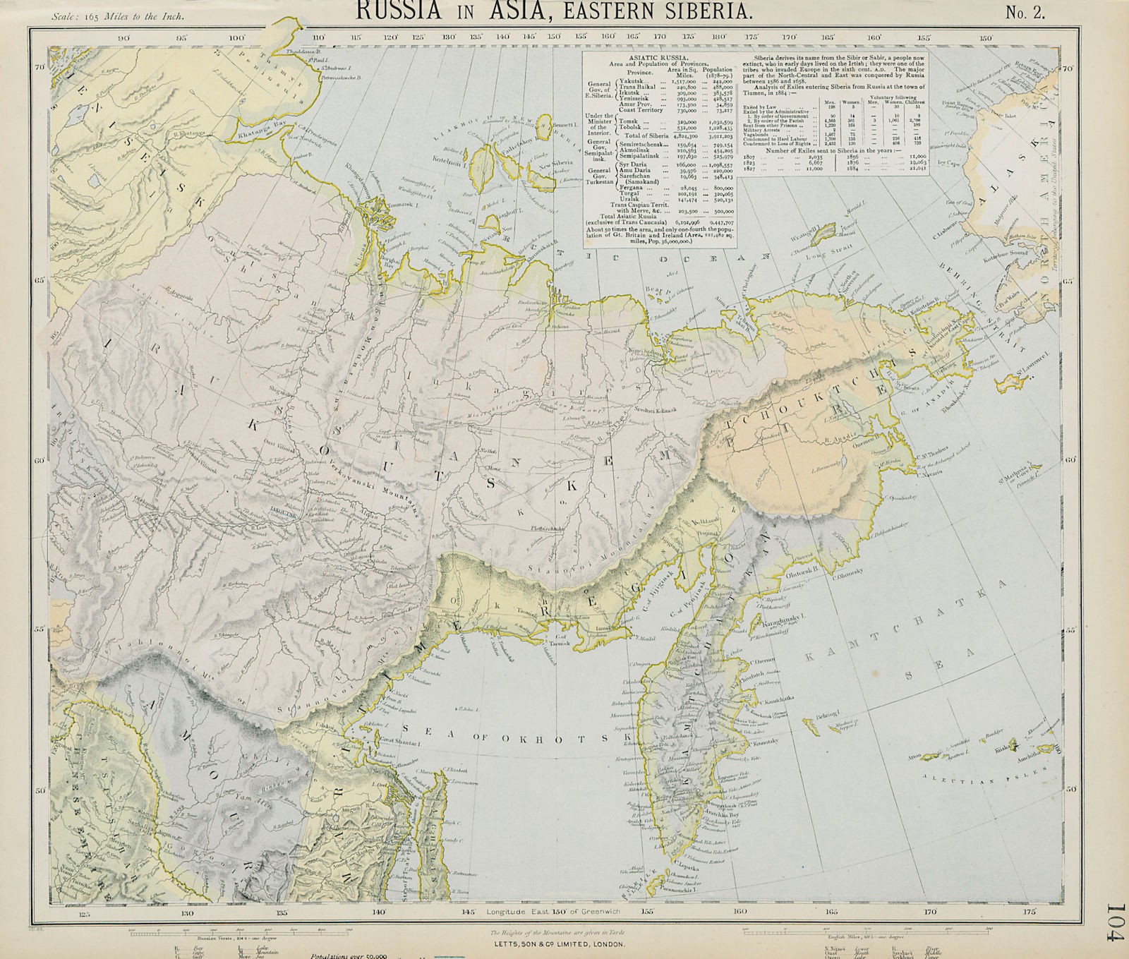 RUSSIAN FAR EAST Eastern Siberia Kamtchatka Iakoutsk Tchouktchis. LETTS 1884 map