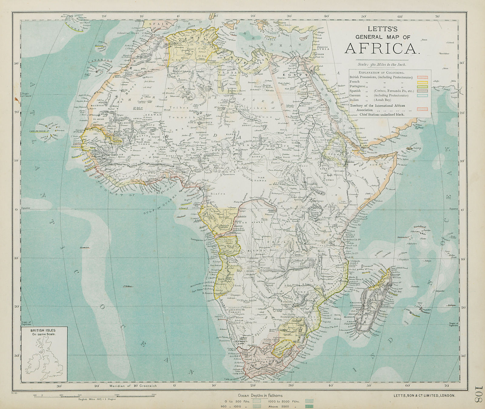 Associate Product EARLY COLONIAL AFRICA pre Scramble for Africa. Mountains of Kong. LETTS 1884 map