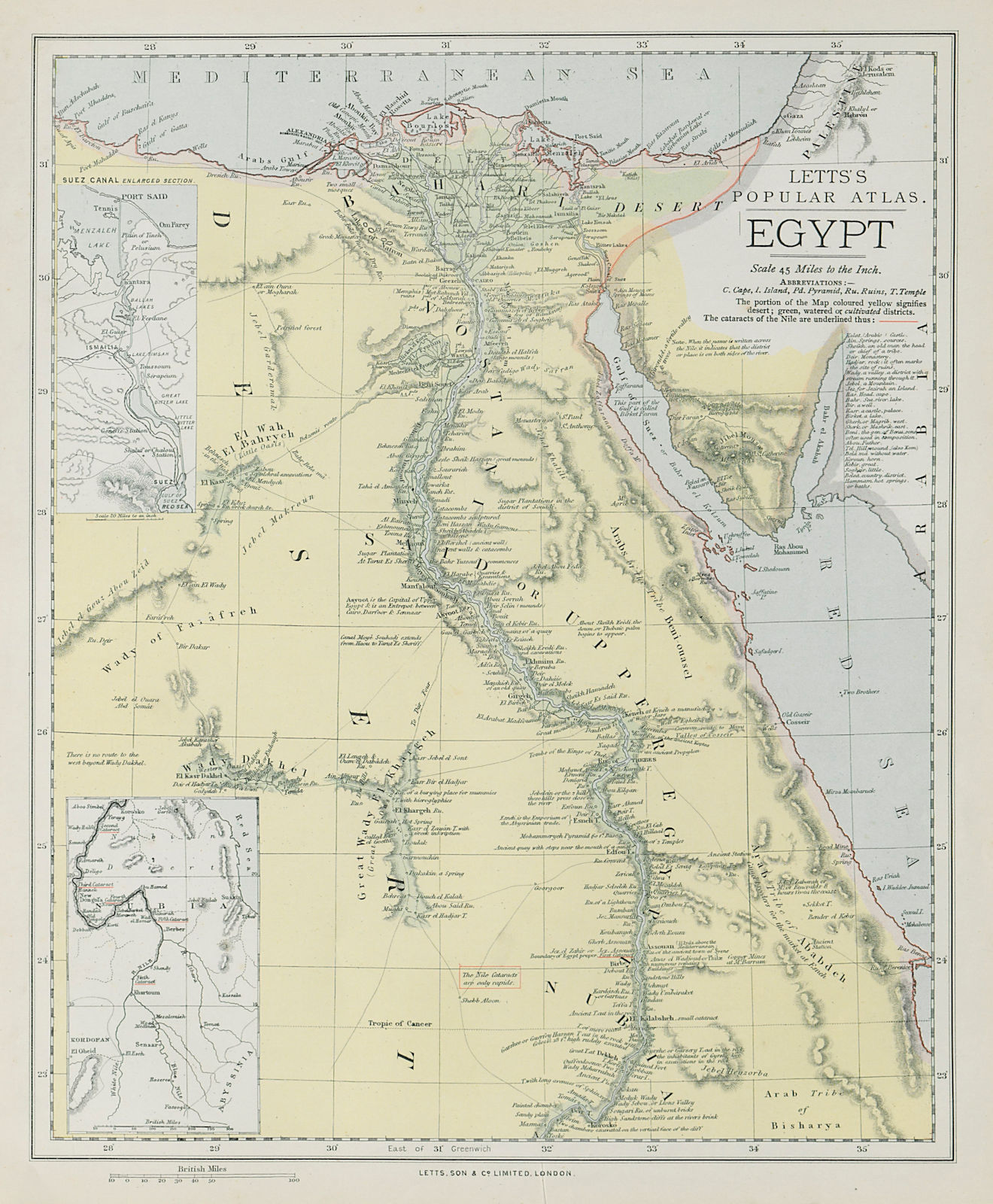 Associate Product EGYPT. Nile valley. Suez Canal. Red Sea. 'Sherm'/Sharm el-Sheikh. LETTS 1884 map