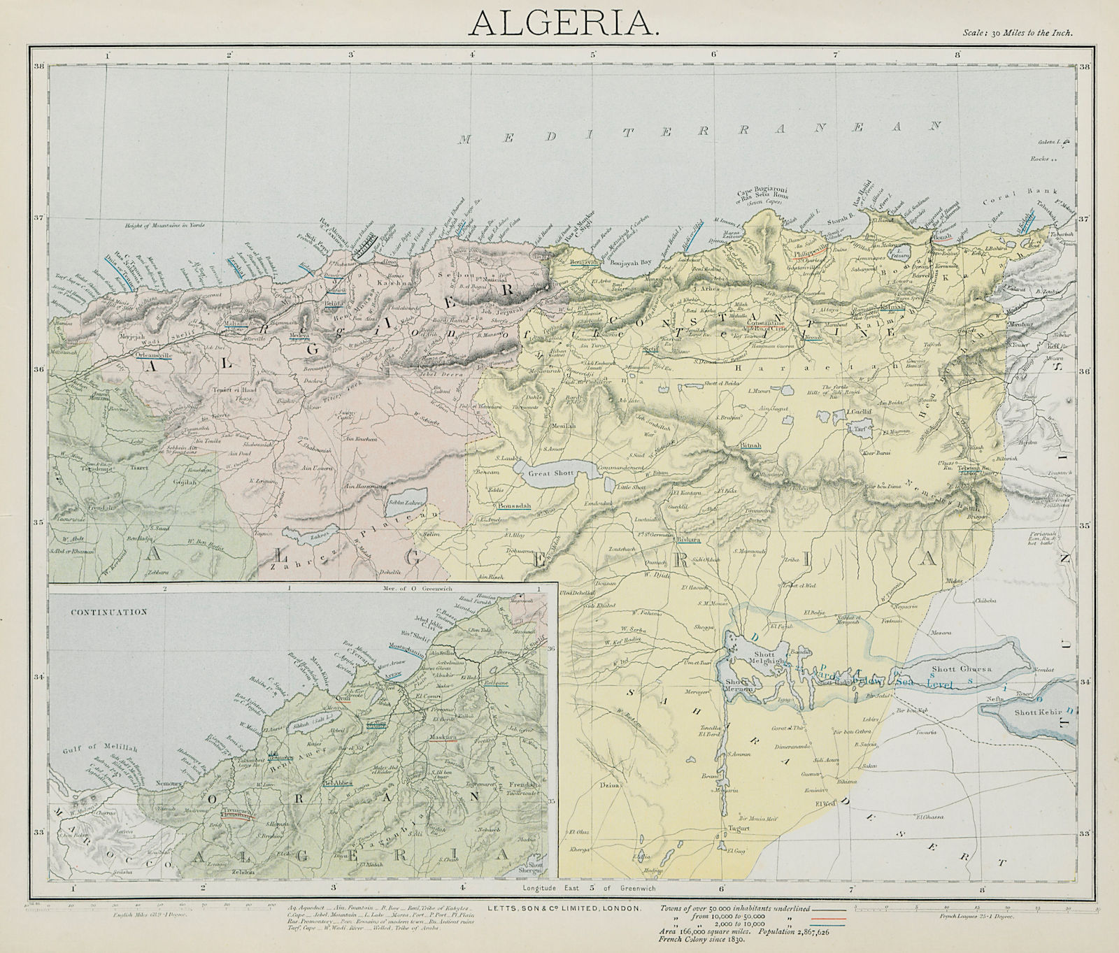 ALGERIA. North Africa. Algiers Oran Constantine. British Consuls. LETTS 1884 map