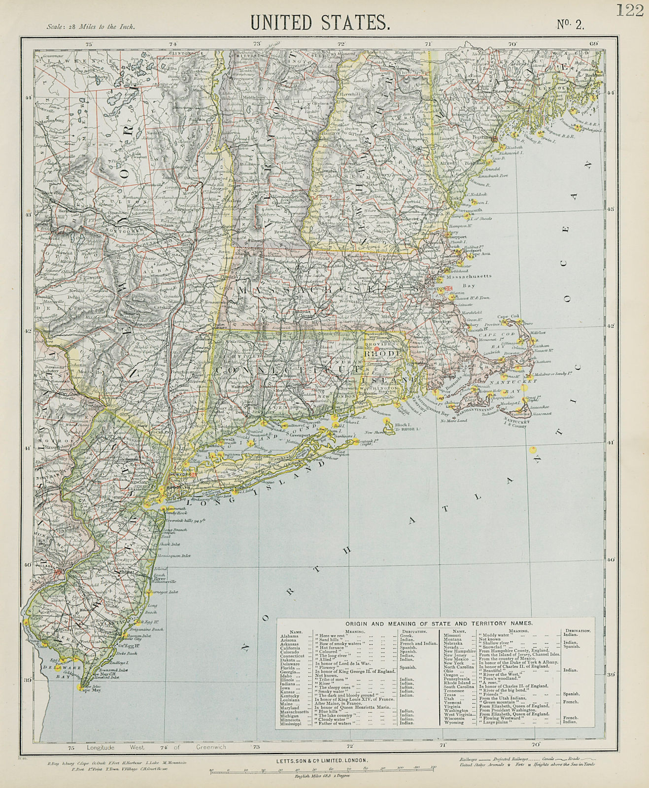 NEW ENGLAND COAST. NY Maine Massachusetts Connecticut NJ NH RI VT.LETTS 1884 map